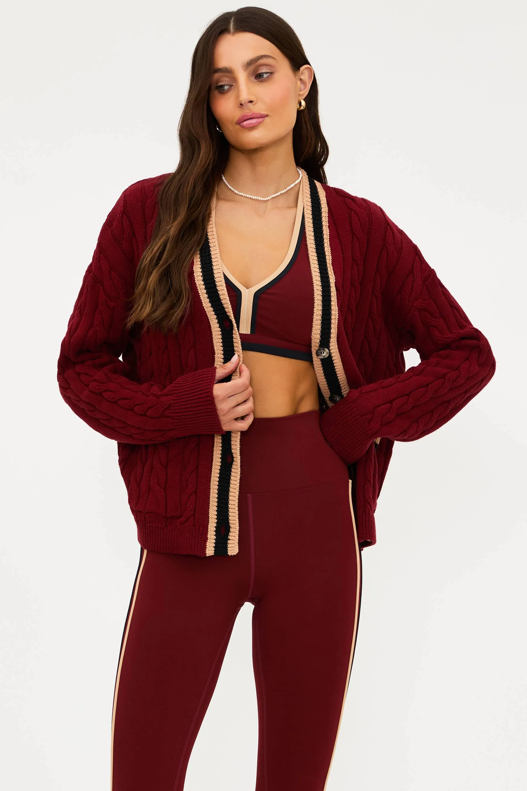 Gene Cardigan Maroon Merlot Colorblock sold by Beach Riot product image thumbnail 5