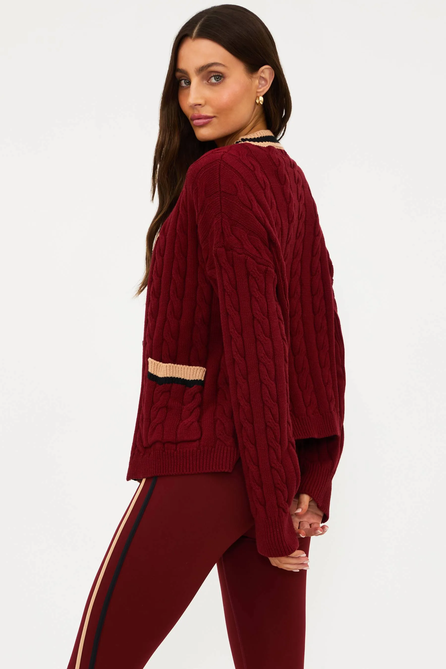 Gene Cardigan Maroon Merlot Colorblock sold by Beach Riot product image thumbnail 2