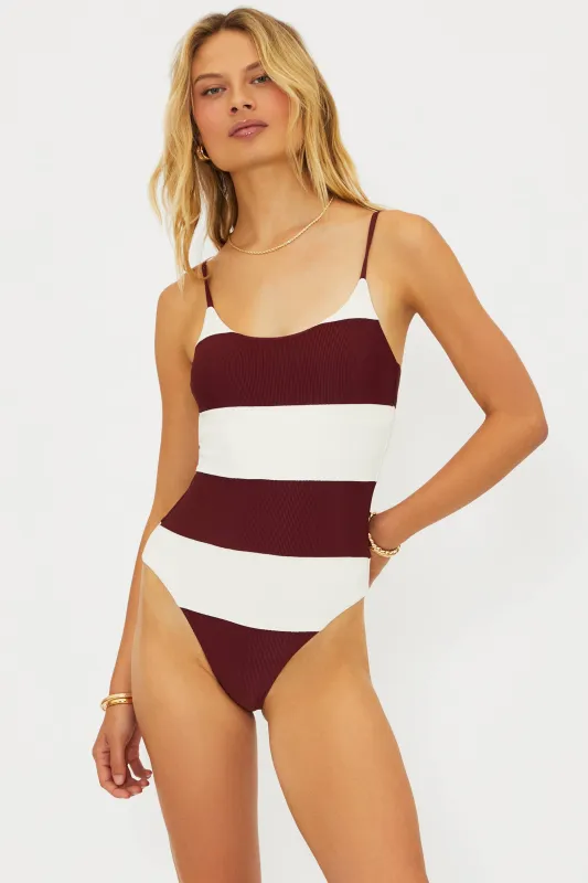Calista One Piece Merlot Stripe sold by Beach Riot
