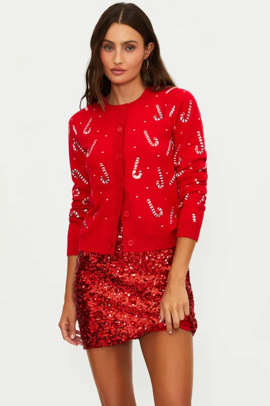 Anthropologie X Beach Riot Ally Cardigan Red Sequin Candy Cane sold by Beach Riot