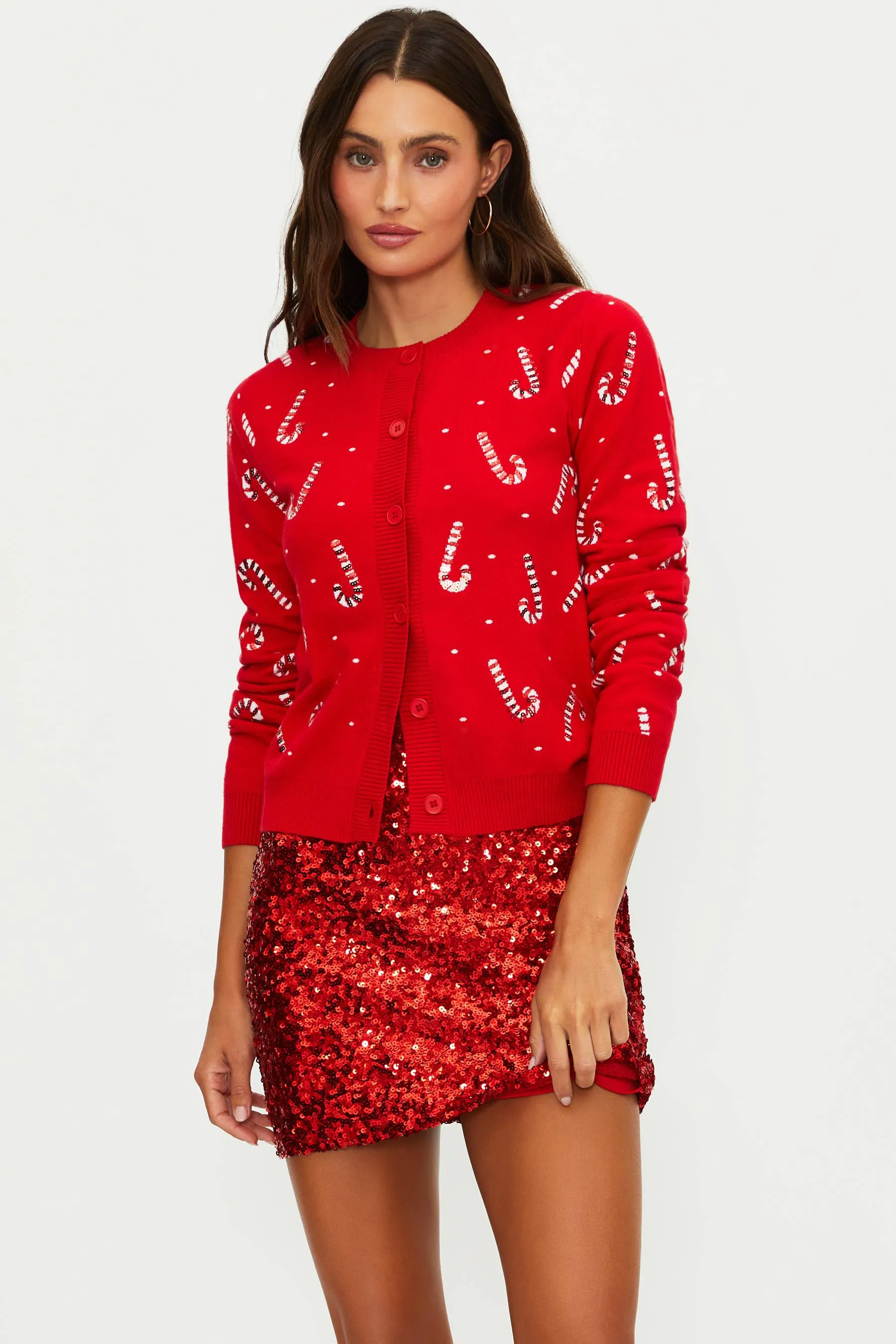 Anthropologie X Beach Riot Ally Cardigan Red Sequin Candy Cane sold by Beach Riot