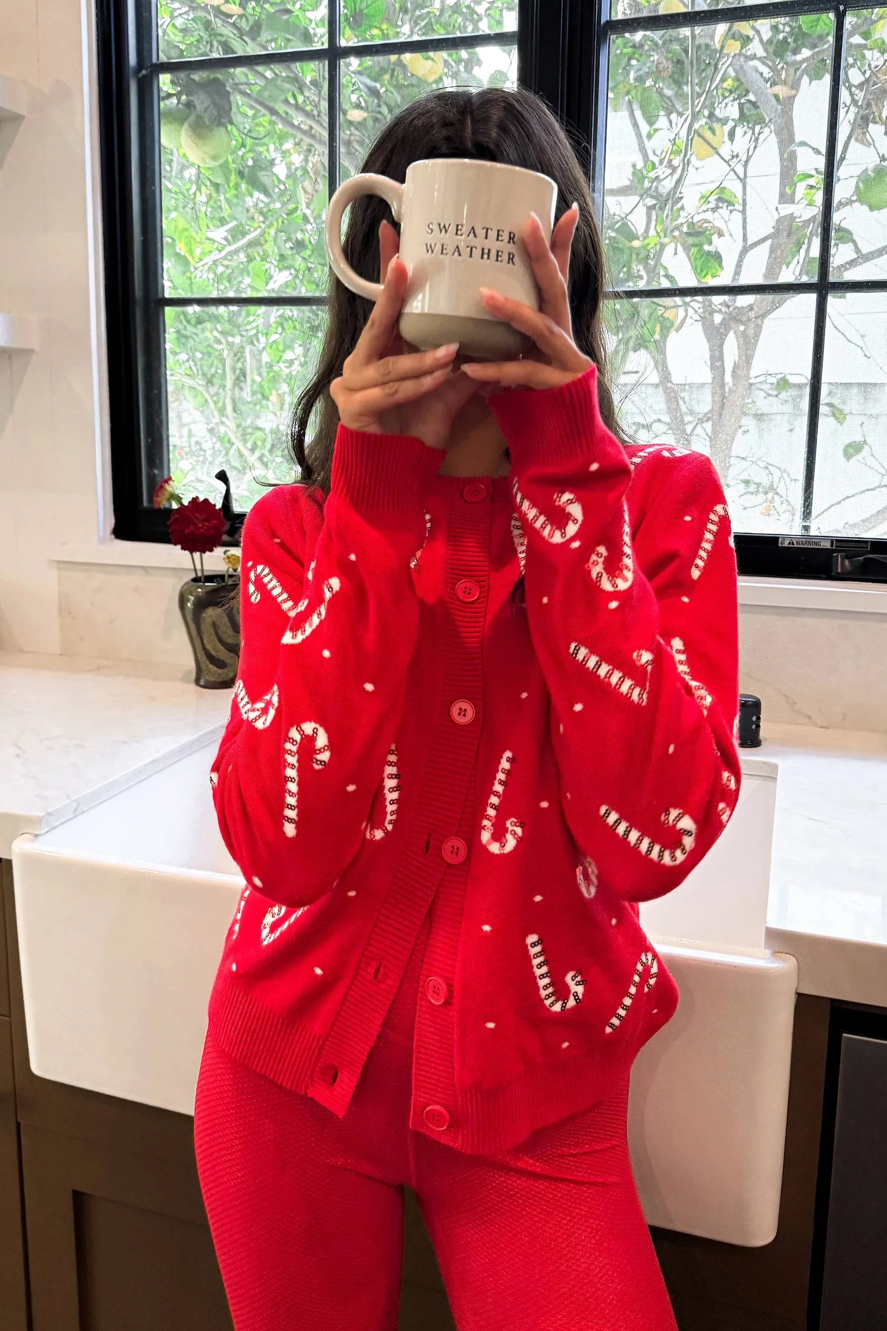 Anthropologie X Beach Riot Ally Cardigan Red Sequin Candy Cane sold by Beach Riot product image thumbnail 5