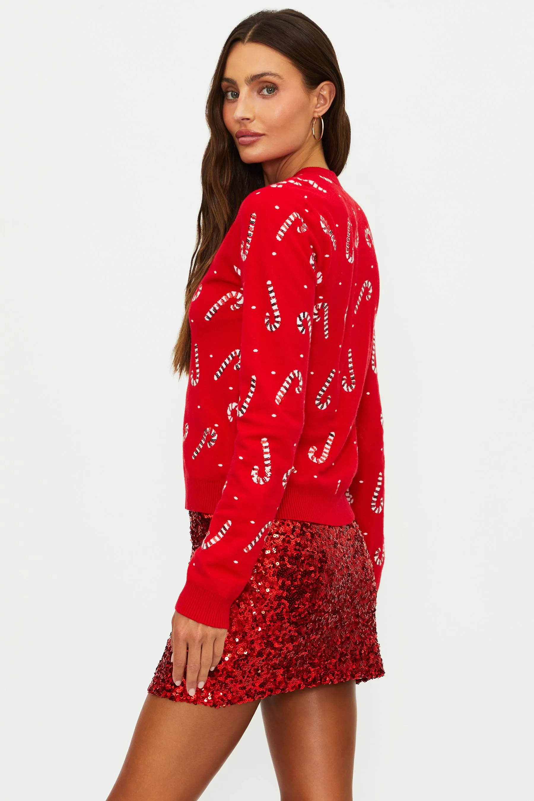Anthropologie X Beach Riot Ally Cardigan Red Sequin Candy Cane sold by Beach Riot product image thumbnail 2