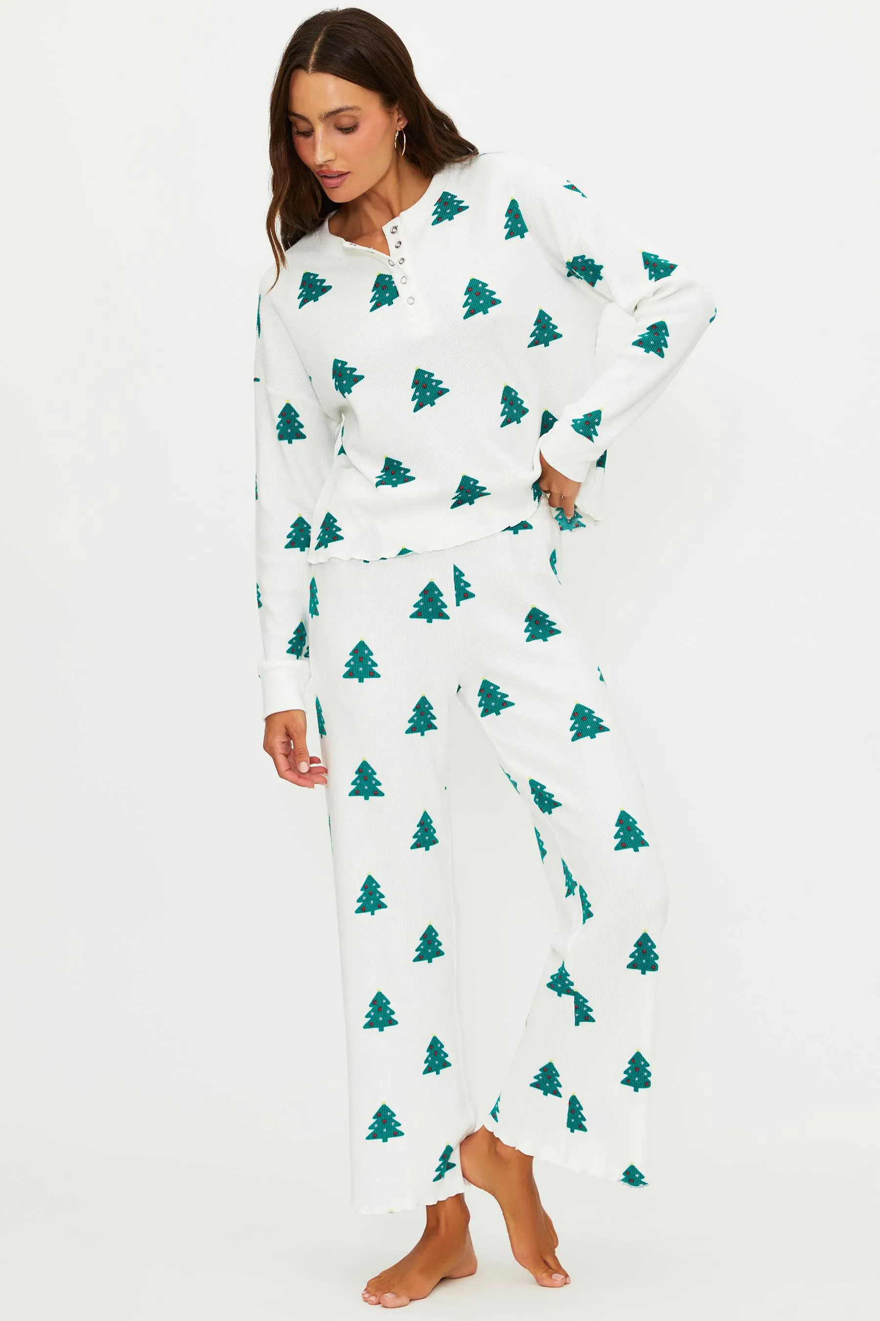 Anthropologie X Beach Riot Pacific Long Sleeve Sleep Set White Christmas Waffle sold by Beach Riot product image thumbnail 5