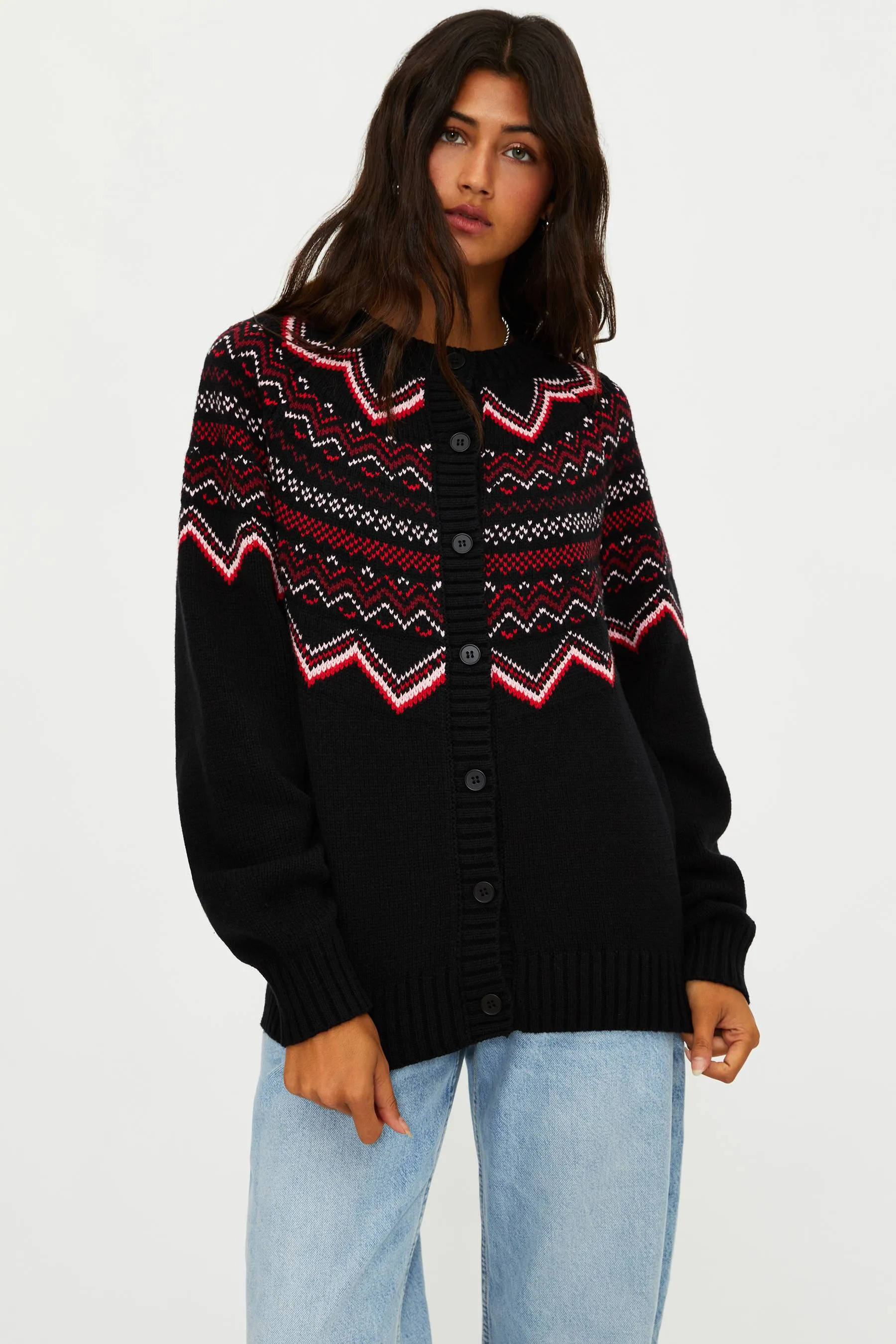 Anthropologie X Beach Riot Seraphine Cardigan Black Cheers Fairisle sold by Beach Riot product image thumbnail 5