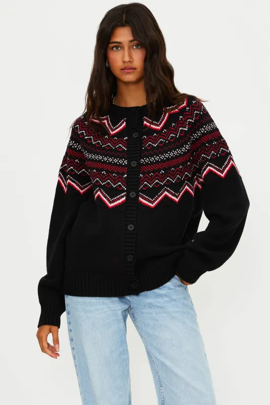 Anthropologie X Beach Riot Seraphine Cardigan Black Cheers Fairisle made by Beach Riot