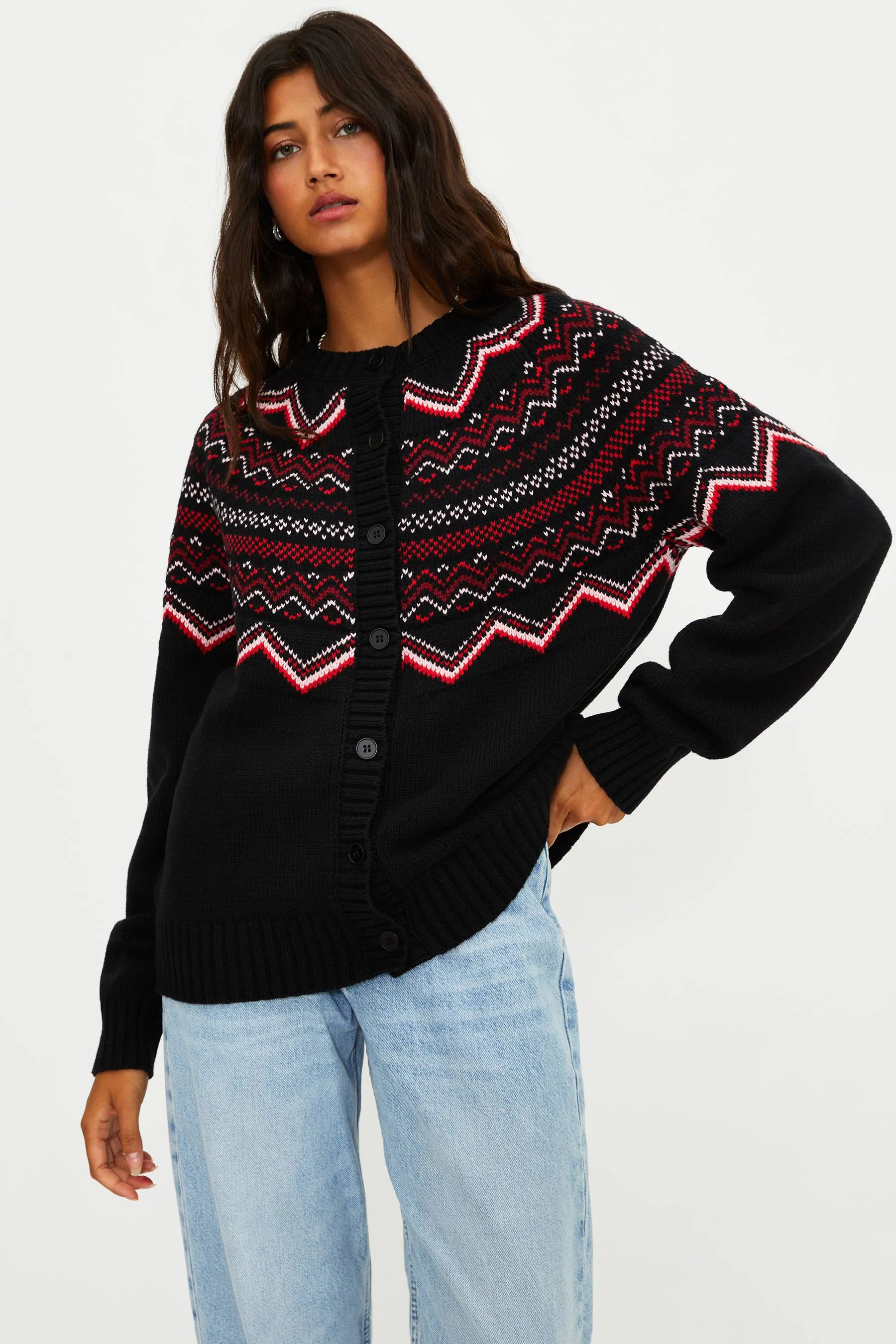 Anthropologie X Beach Riot Seraphine Cardigan Black Cheers Fairisle sold by Beach Riot product image thumbnail 4