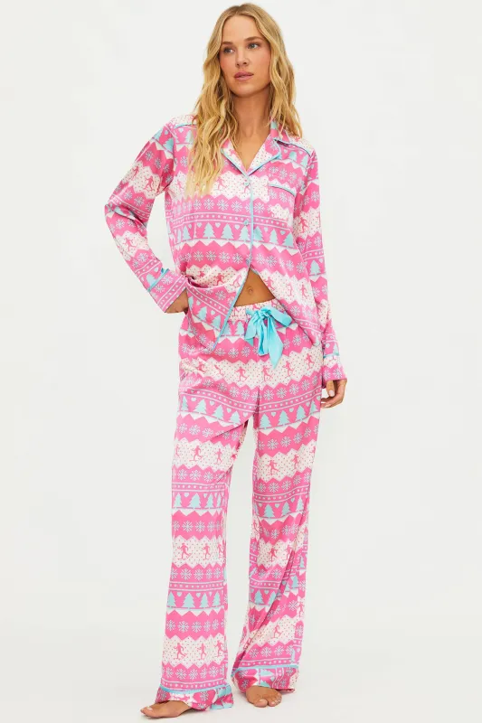 Anthropologie X Beach Riot Livy Top & Conny Pant Set Pink Chevron Skier made by Beach Riot