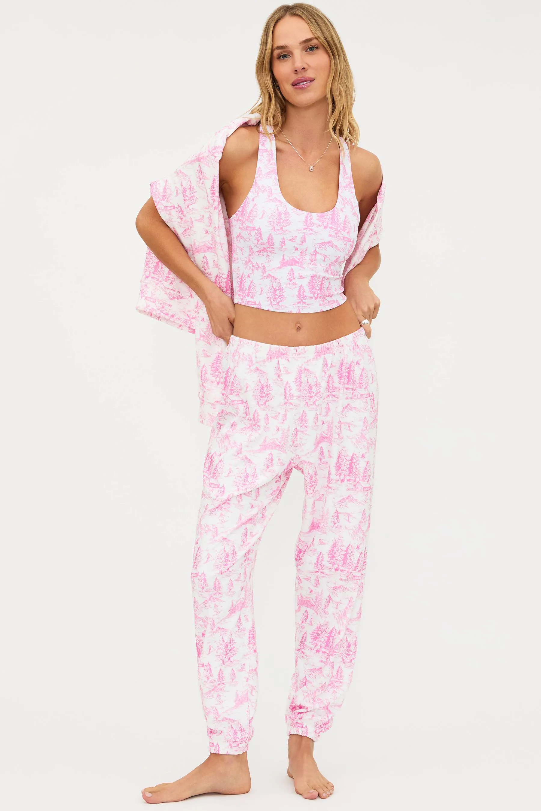 Georgie Pant Powder Pink Toile sold by Beach Riot product image thumbnail 2