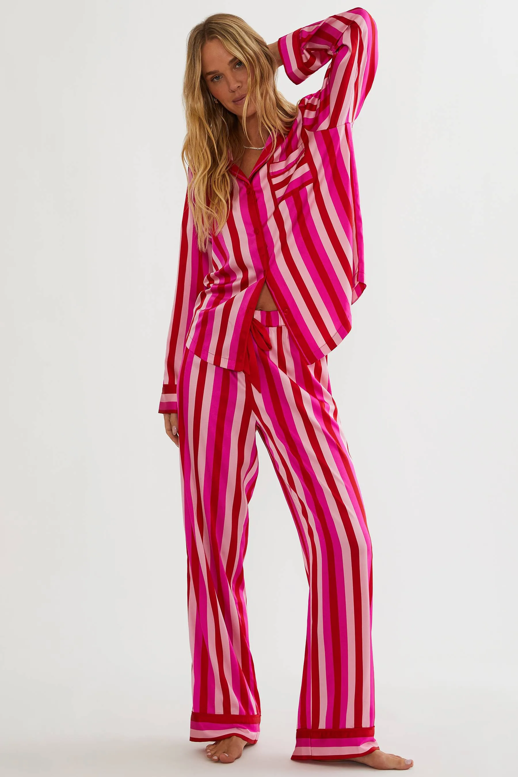 Livy Top & Connie Pant Set Pink & Red Stripe sold by Beach Riot