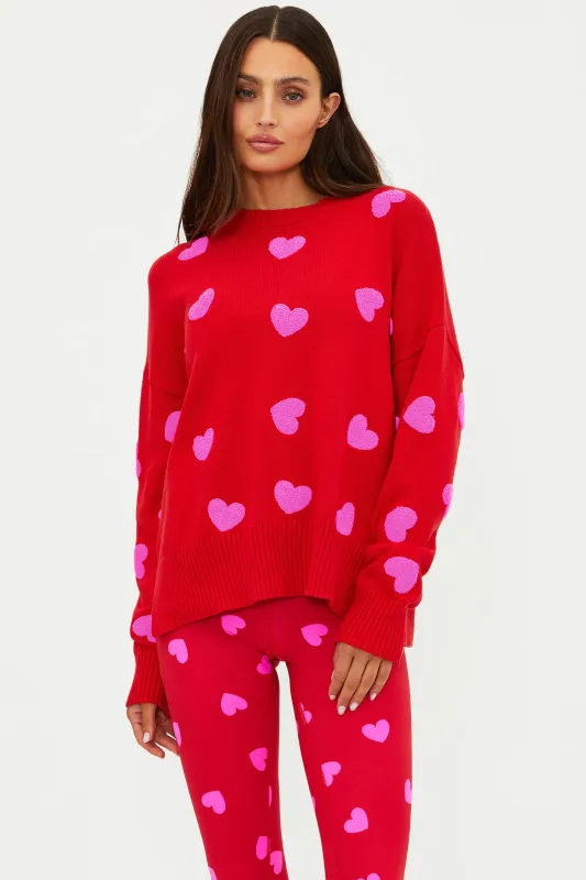 Callie Sweater Royal Red Hearts sold by Beach Riot