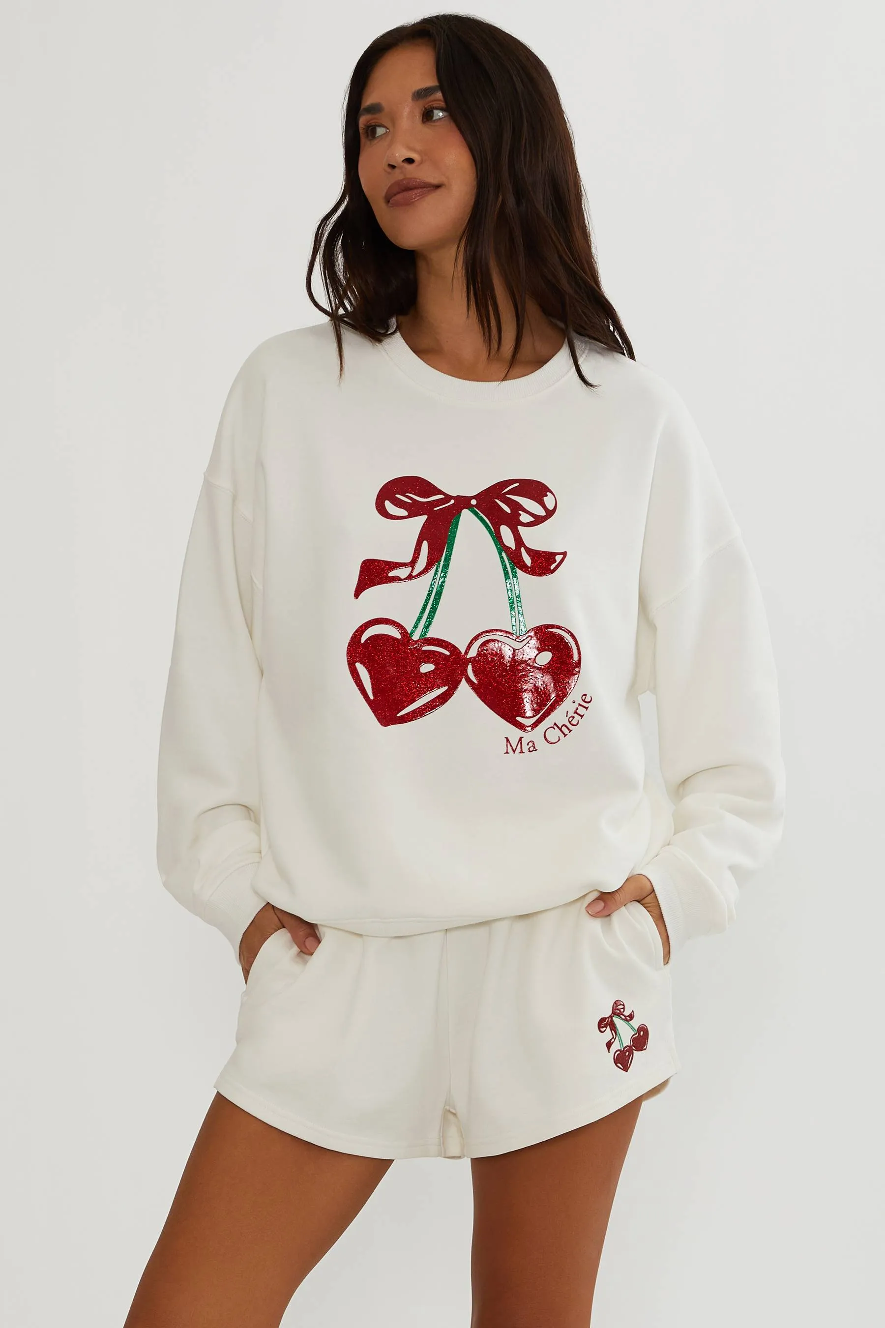 Anthropologie X Beach Riot Devyn Sweatshirt Ma Cherie White sold by Beach Riot product image thumbnail 4