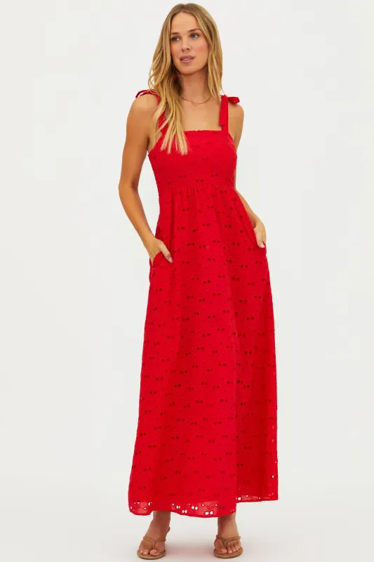 Charlotte Dress Cherry Eyelet sold by Beach Riot