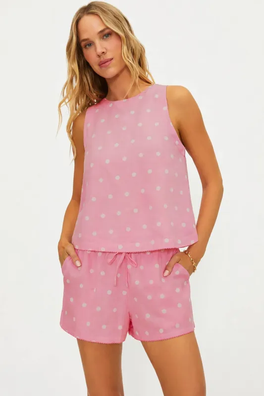 Dollie Sleeveless Top Pink & White Polka Dots made by Beach Riot