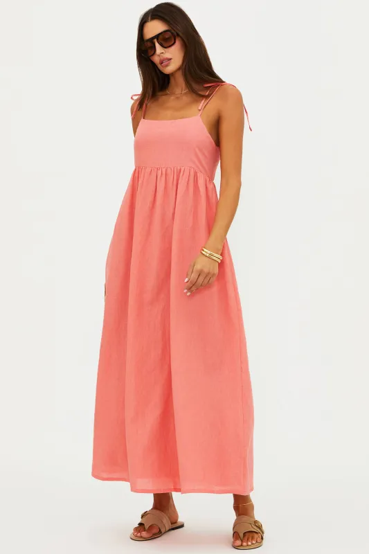 Valory Maxi Dress Coral Sea Linen sold by Beach Riot