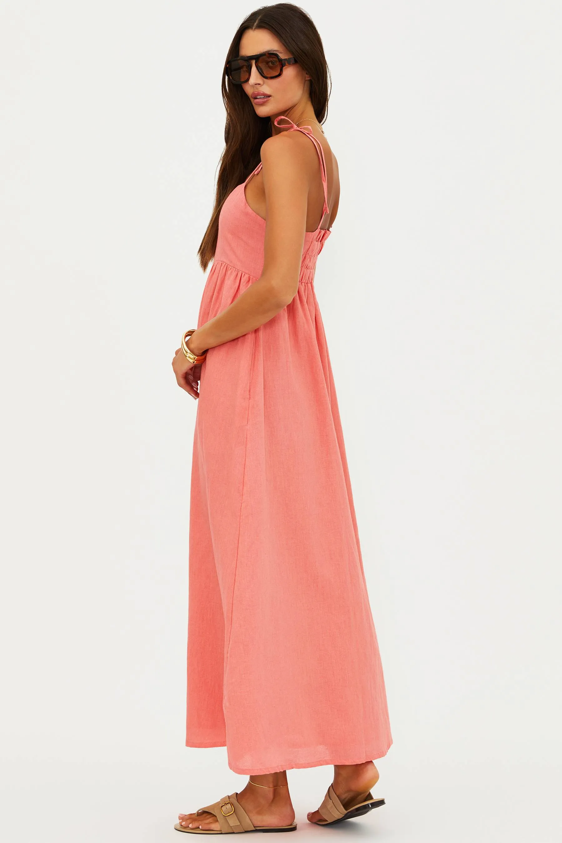 Valory Maxi Dress Coral Sea Linen sold by Beach Riot product image thumbnail 2
