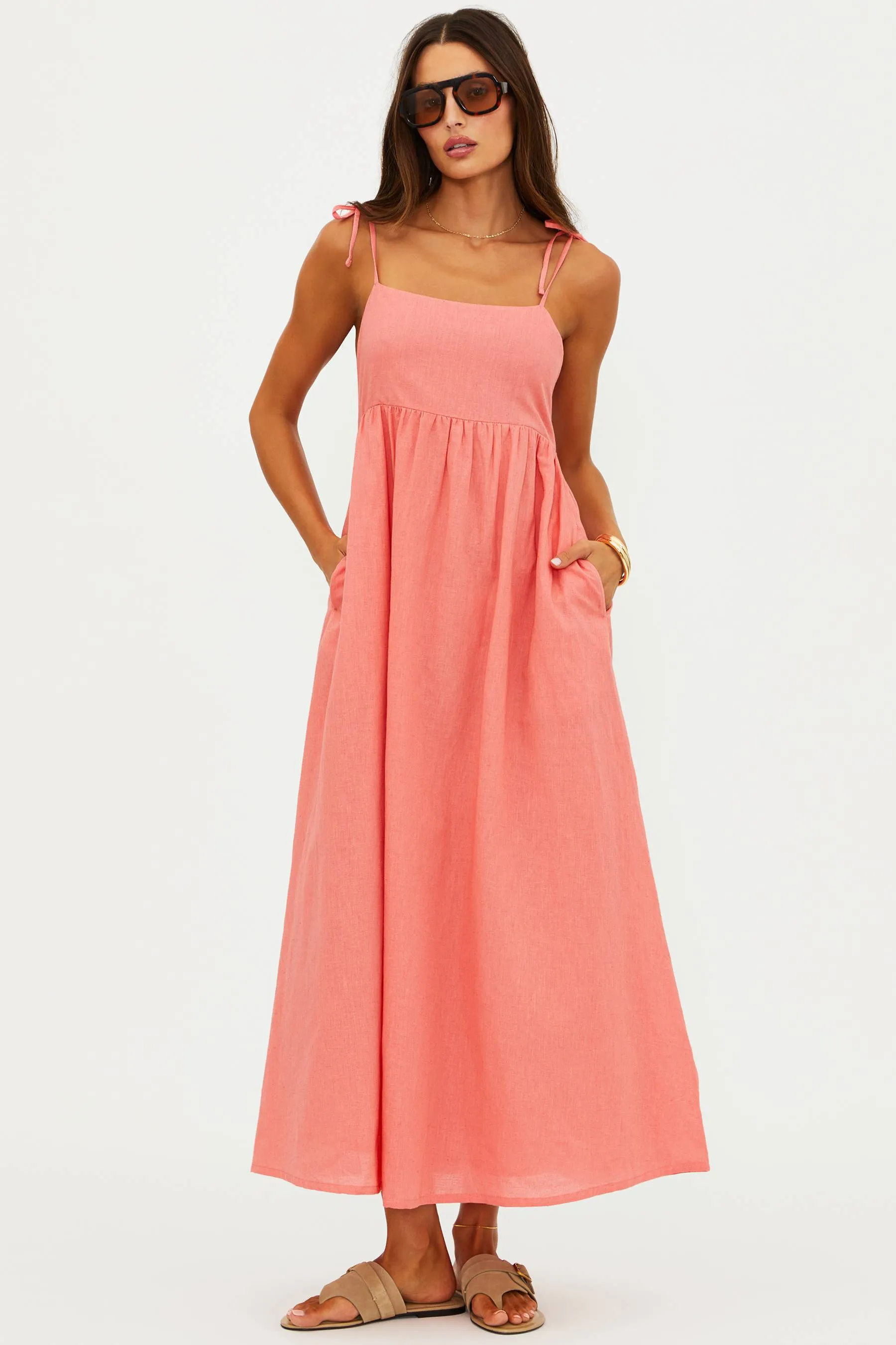 Valory Maxi Dress Coral Sea Linen sold by Beach Riot product image thumbnail 4