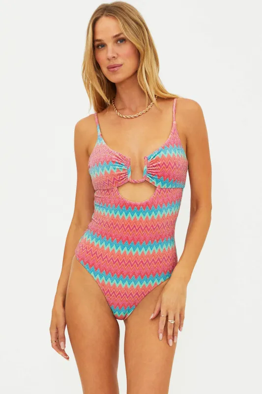 Lindy One Piece Strawberry Ice Chevron Shine sold by Beach Riot