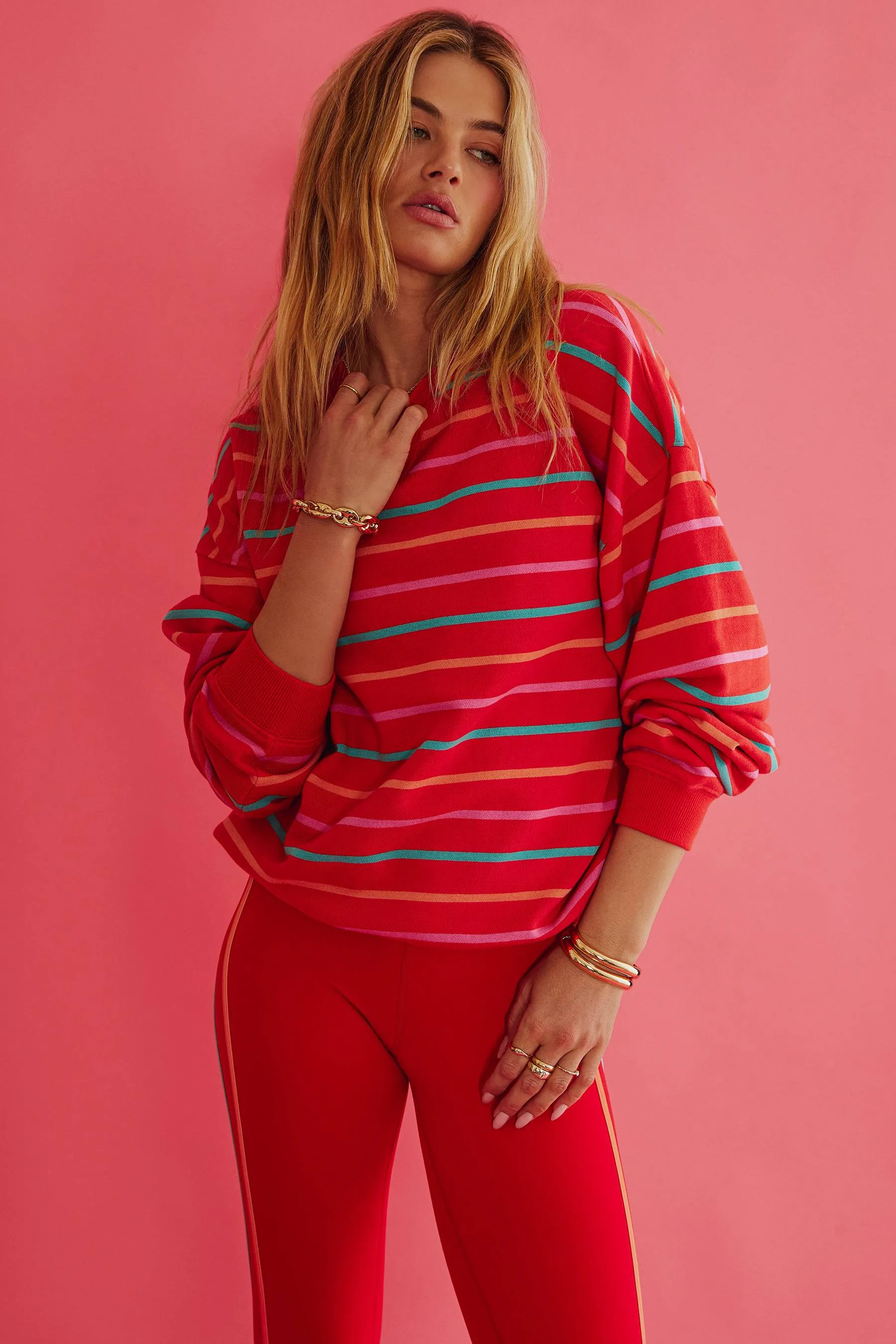 Devyn Oversized Sweatshirt Strawberry Sunset Stripe sold by Beach Riot product image thumbnail 4