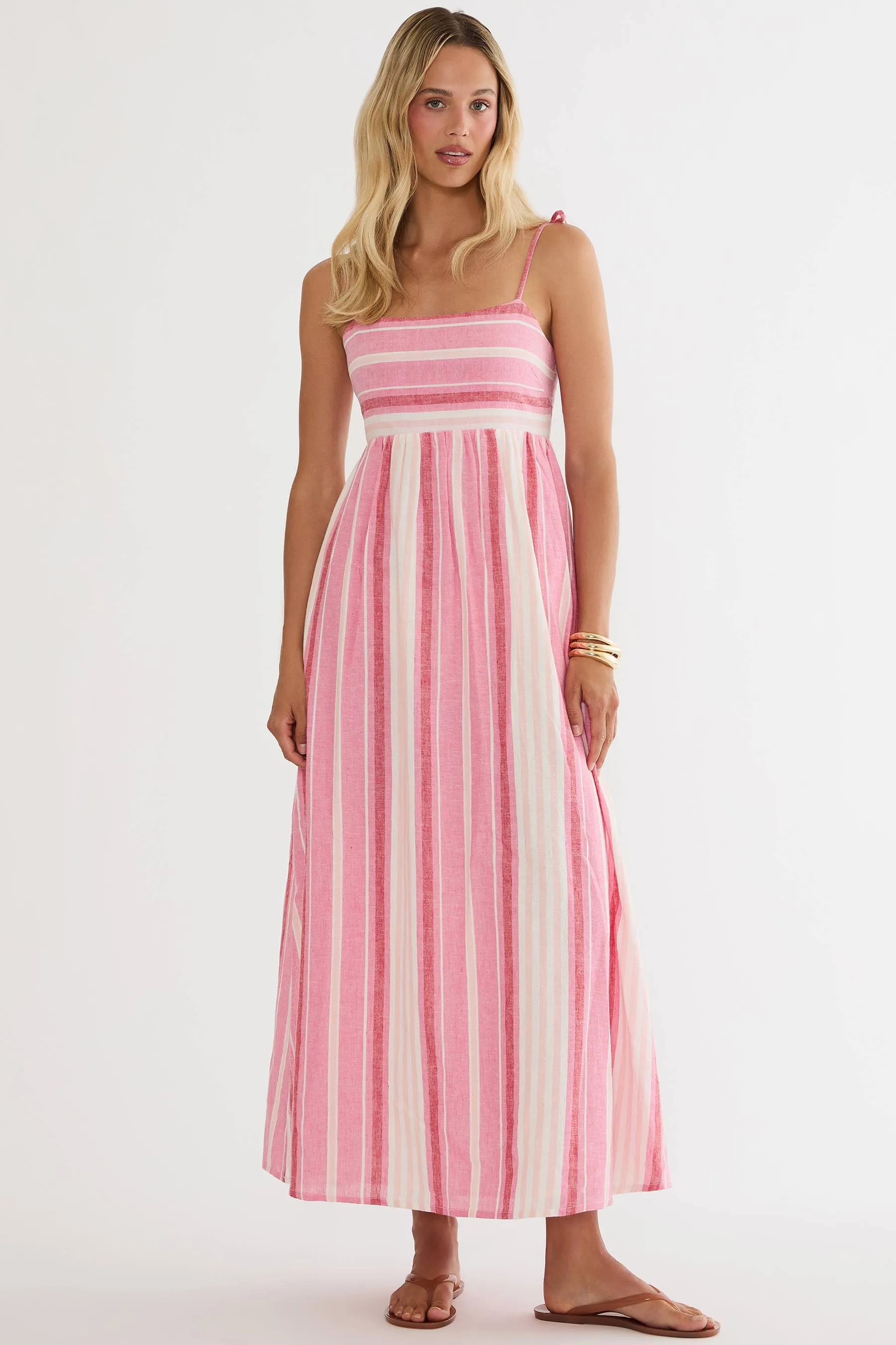 Valory Maxi Dress Bubblegum Stripe Linen sold by Beach Riot