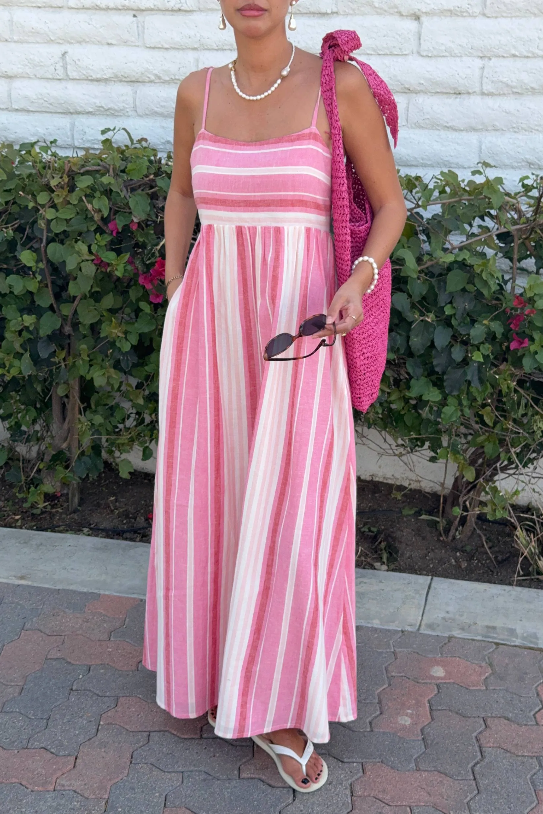 Valory Maxi Dress Bubblegum Stripe Linen sold by Beach Riot product image thumbnail 4