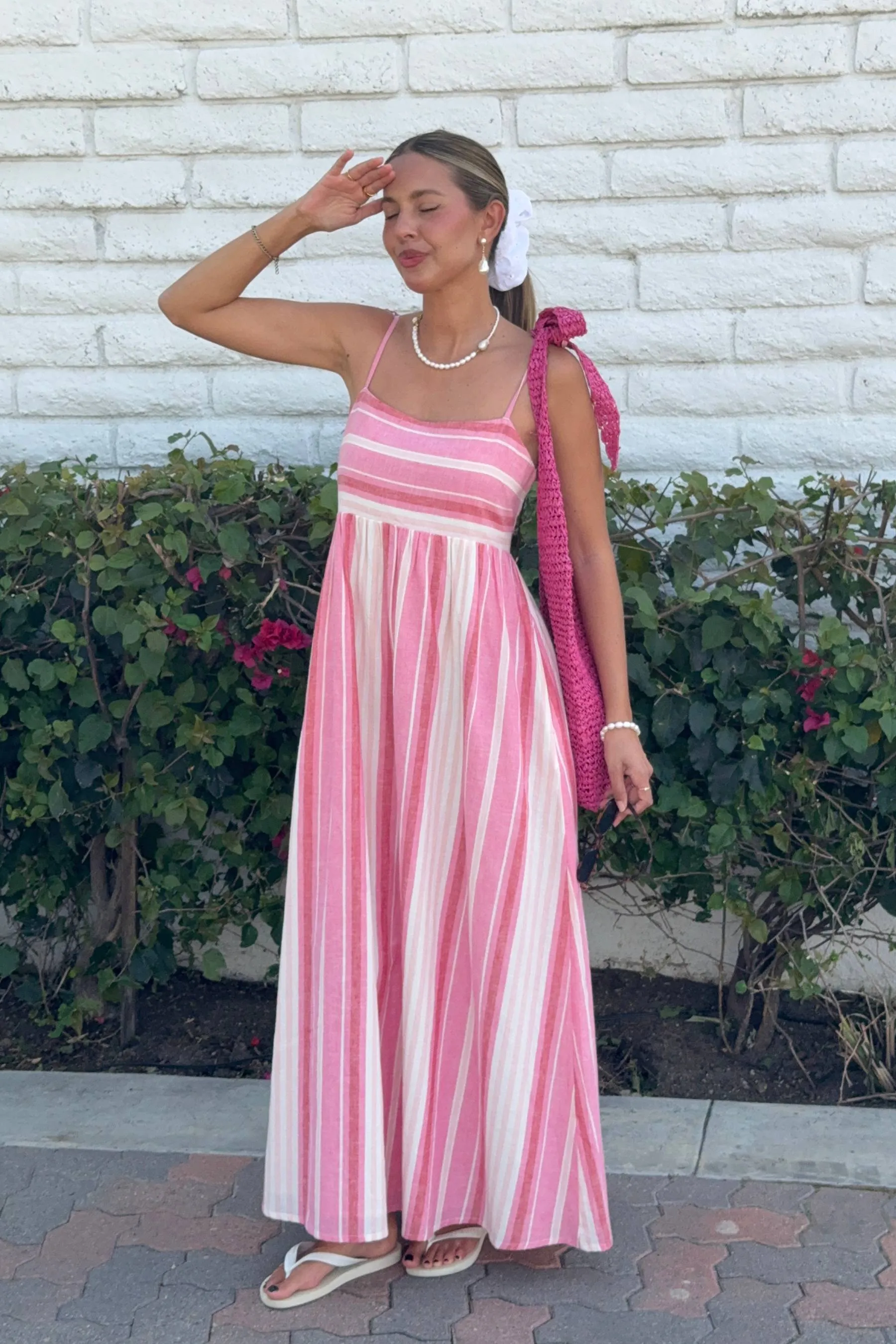 Valory Maxi Dress Bubblegum Stripe Linen sold by Beach Riot product image thumbnail 3
