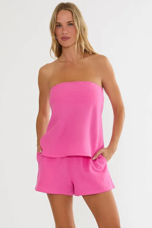 Celeste Strapless Top Peony Pink Linen made by Beach Riot