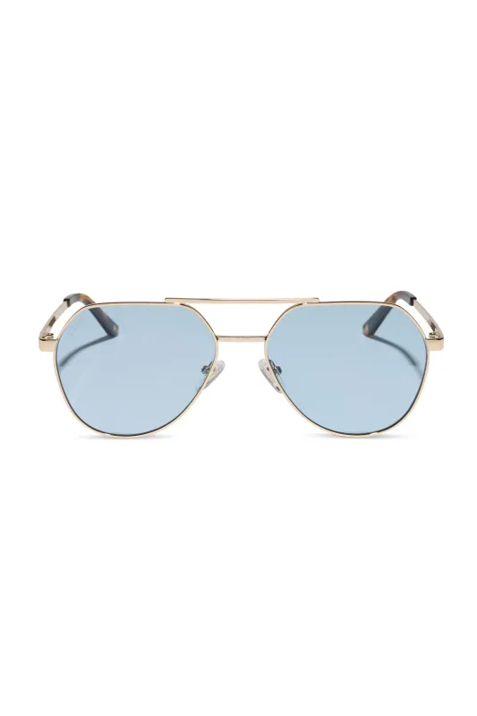 Beach Riot X DIFF Reserve Sunglasses Gold Blue Lense made by Beach Riot
