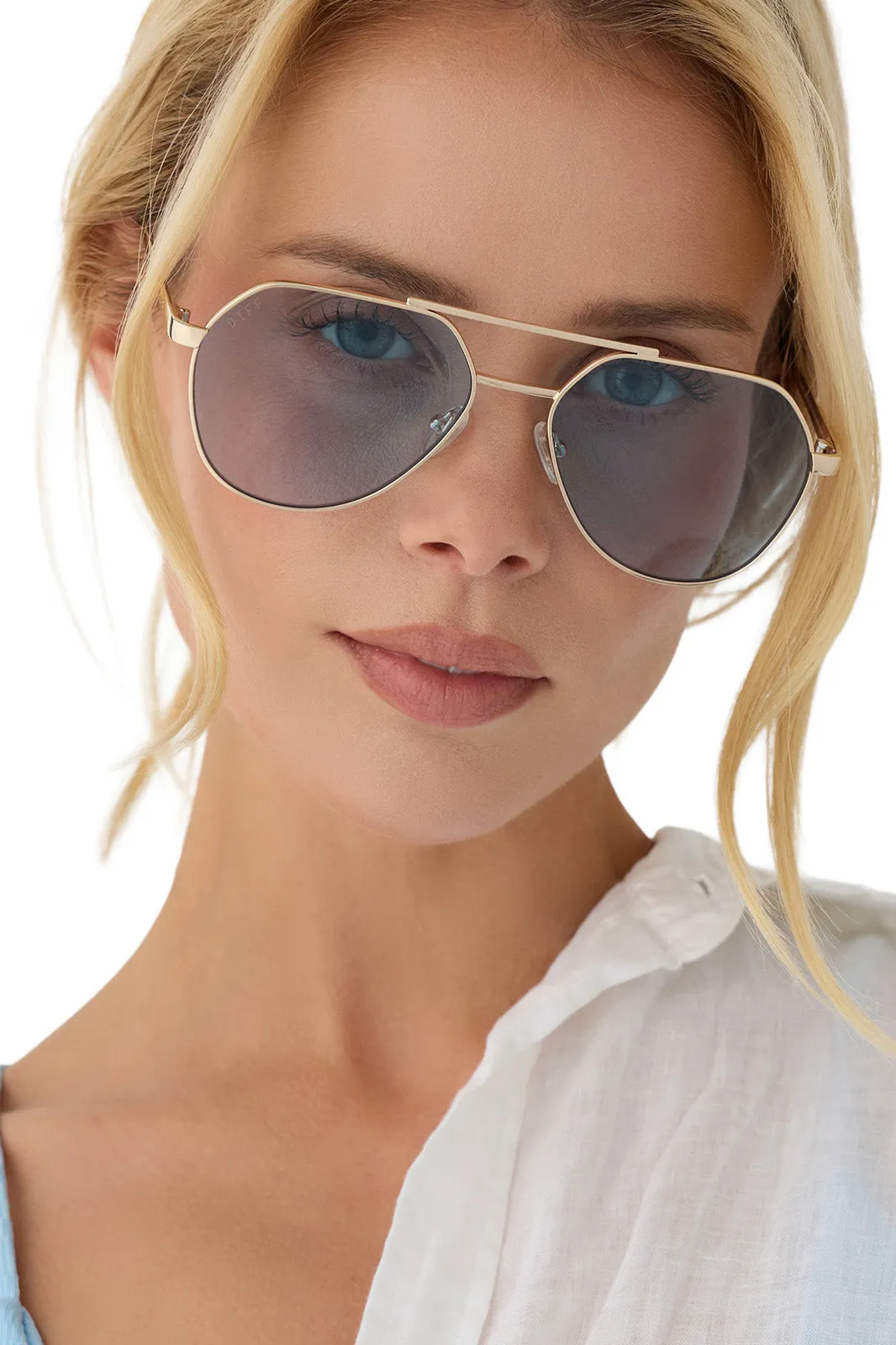 Beach Riot X DIFF Reserve Sunglasses Gold Blue Lense sold by Beach Riot product image thumbnail 2