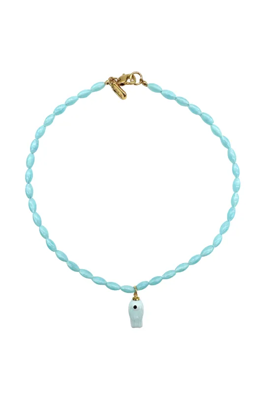 Logan Tay Beaded Fish Necklace Light Blue made by Beach Riot