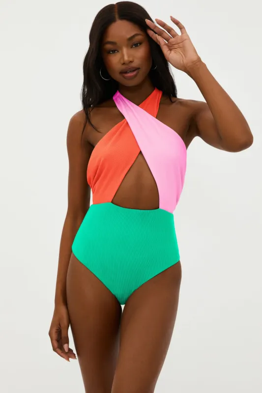 Jessica One Piece Coral Beach Colorblock sold by Beach Riot