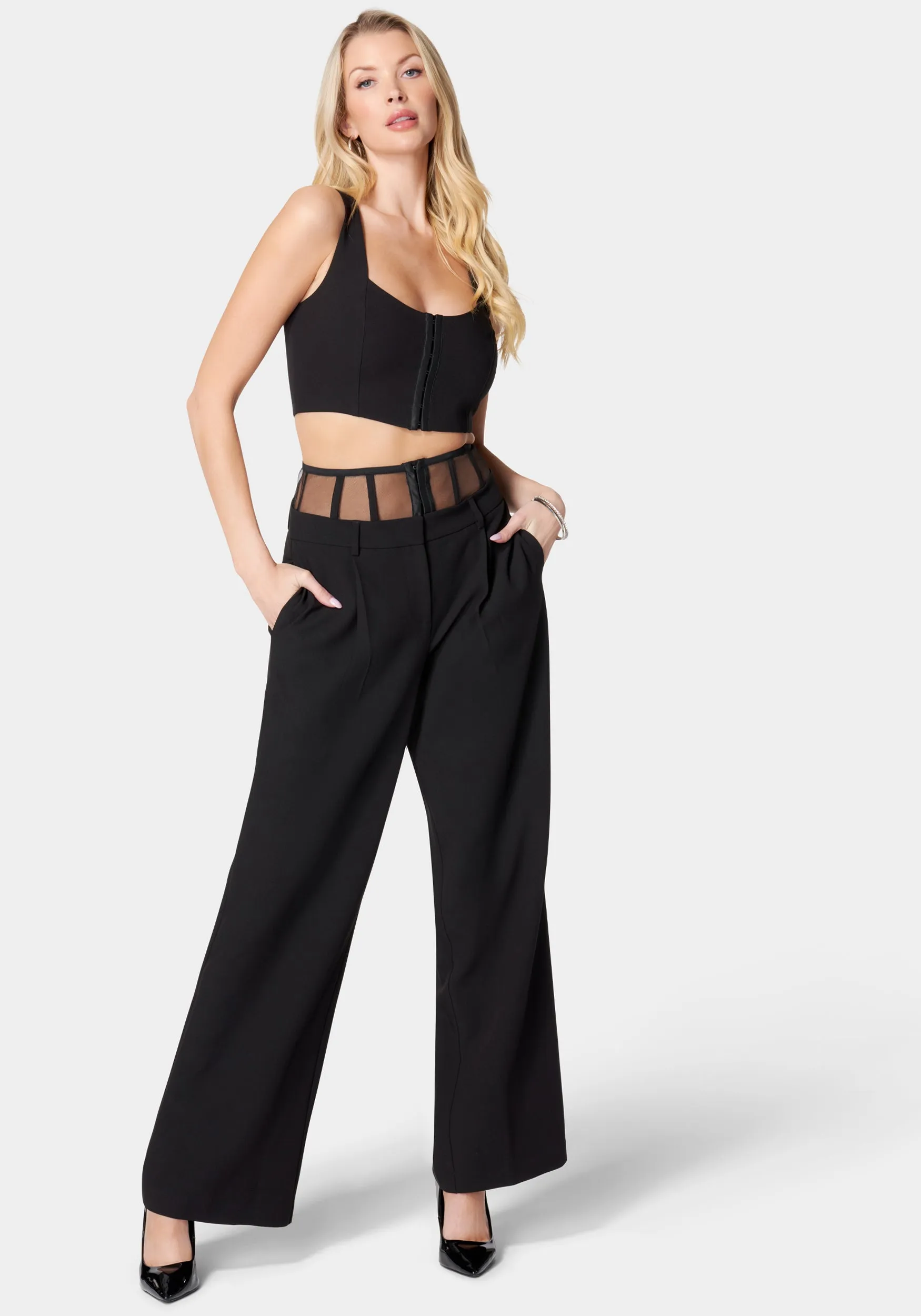 High Waist Corset Illusion Wide Leg Pant sold by Bebe