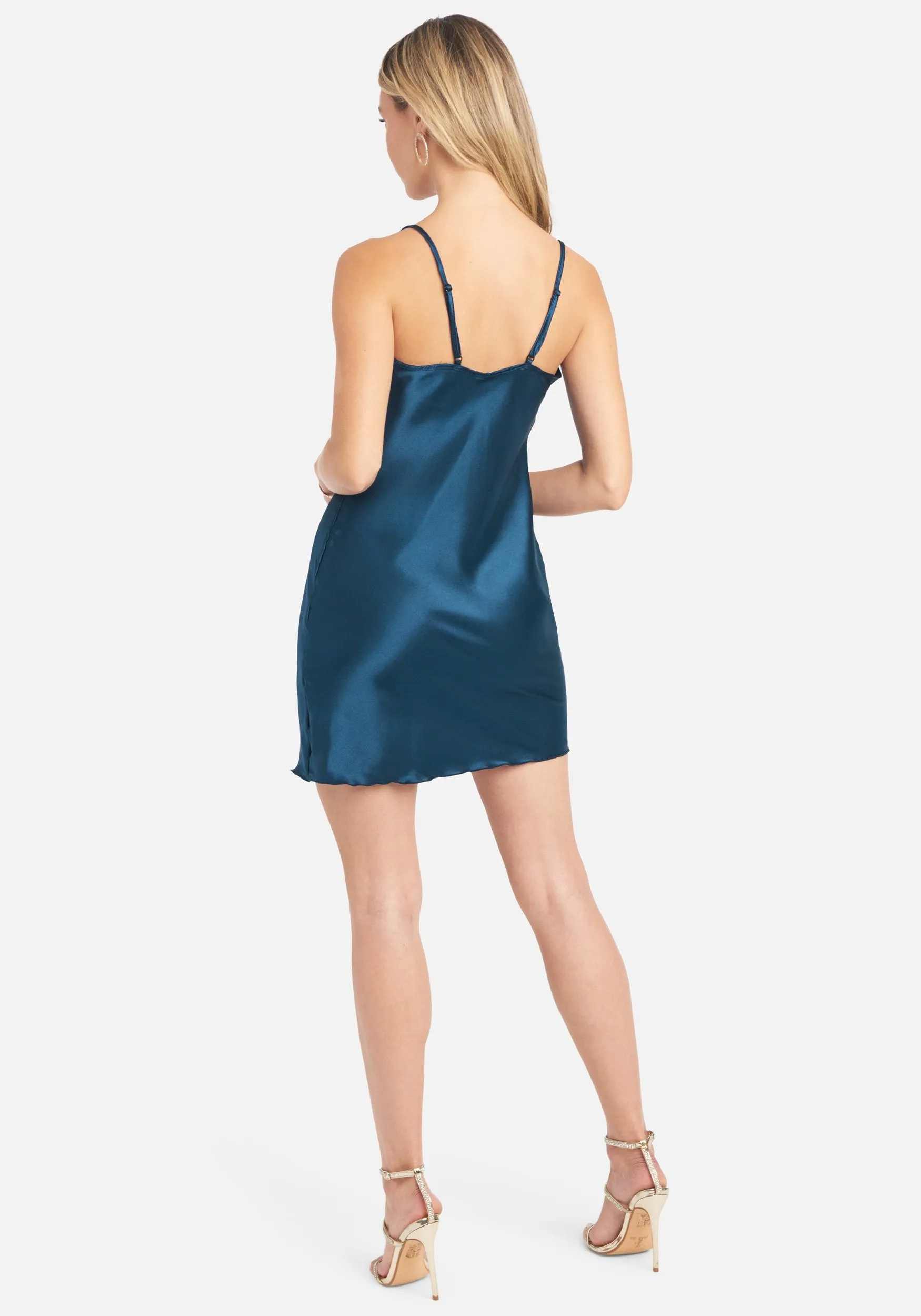 Satin Cowl Neck Slip Mini Dress sold by Bebe product image thumbnail 4