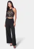 Embroidered Lace Trim Knit Crepe Palazzo Jumpsuit sold by Bebe