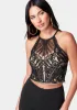 Embroidered Lace Trim Knit Crepe Palazzo Jumpsuit sold by Bebe