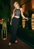 Embroidered Lace Trim Knit Crepe Palazzo Jumpsuit sold by Bebe
