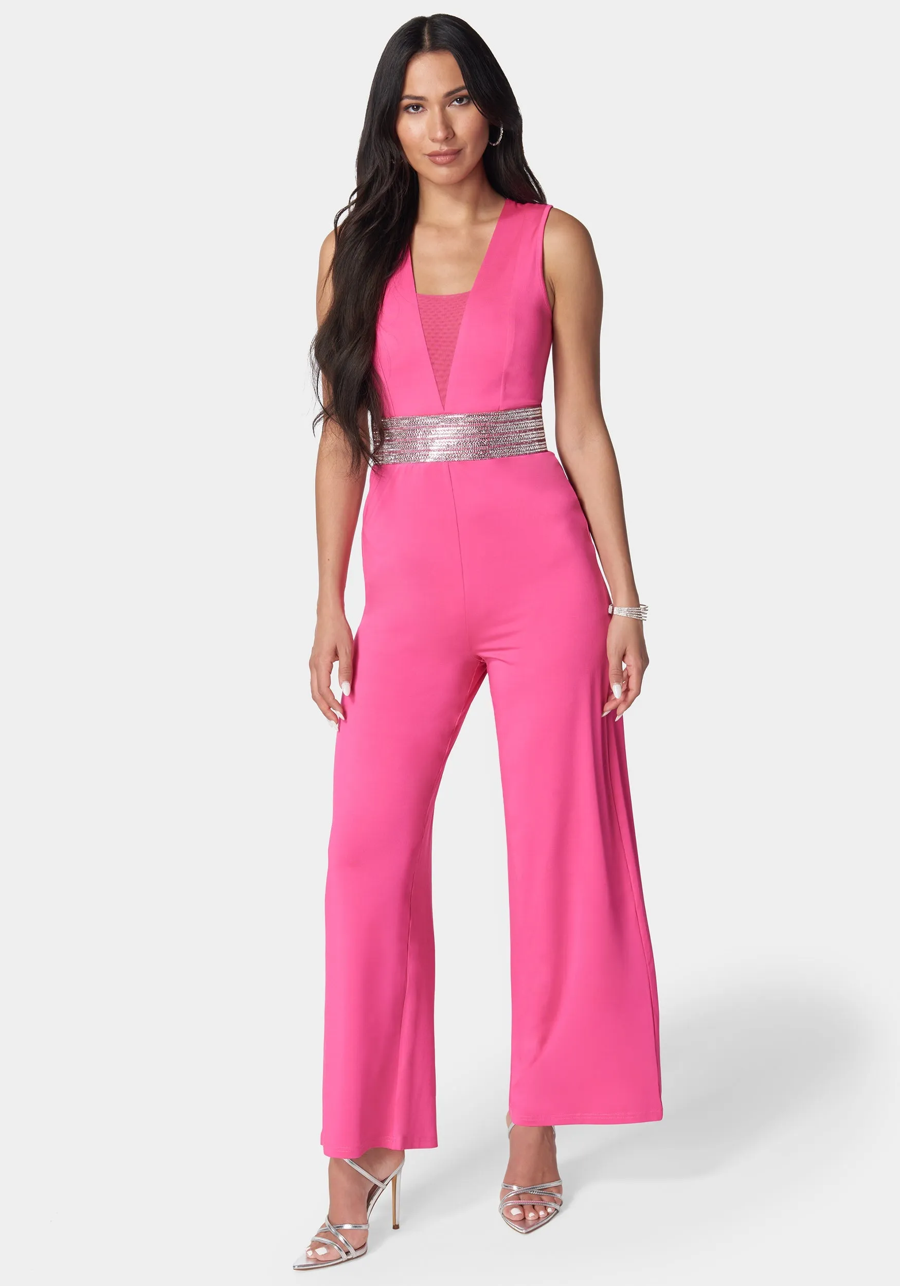 Embellished Wide Leg Jumpsuit sold by Bebe