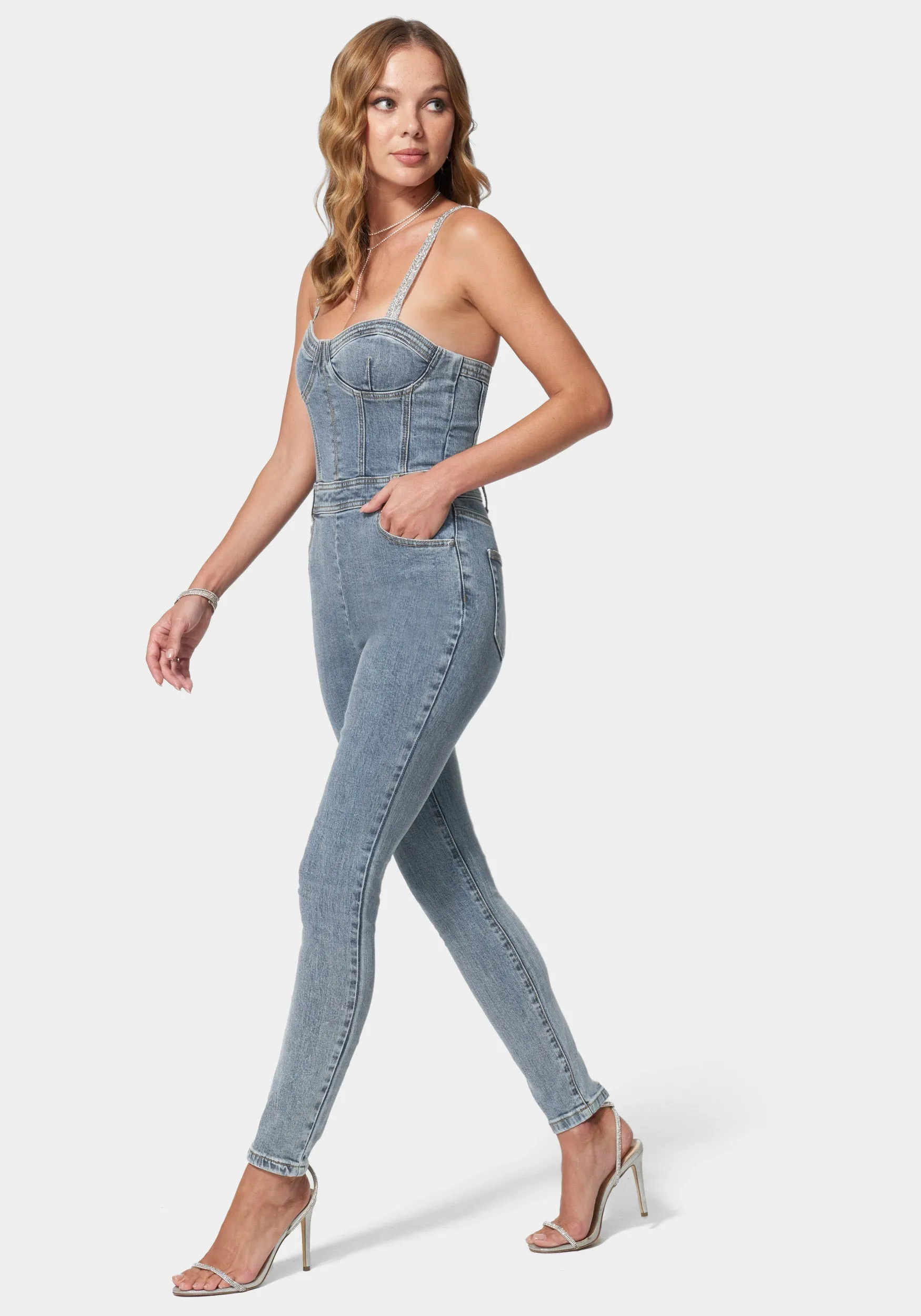 Denim Corset Top Skinny Leg Jumpsuit sold by Bebe product image thumbnail 2