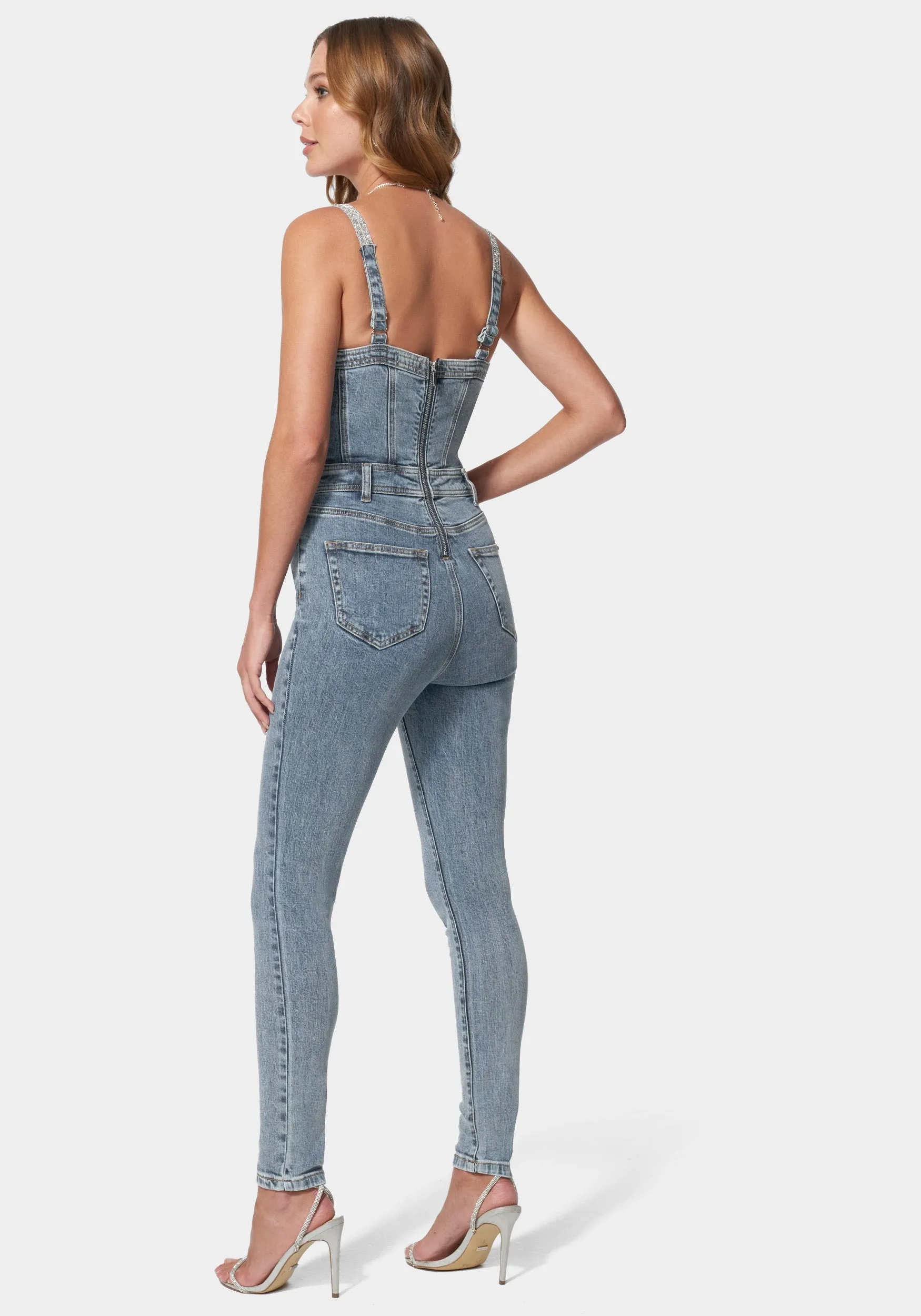 Denim Corset Top Skinny Leg Jumpsuit sold by Bebe product image thumbnail 3