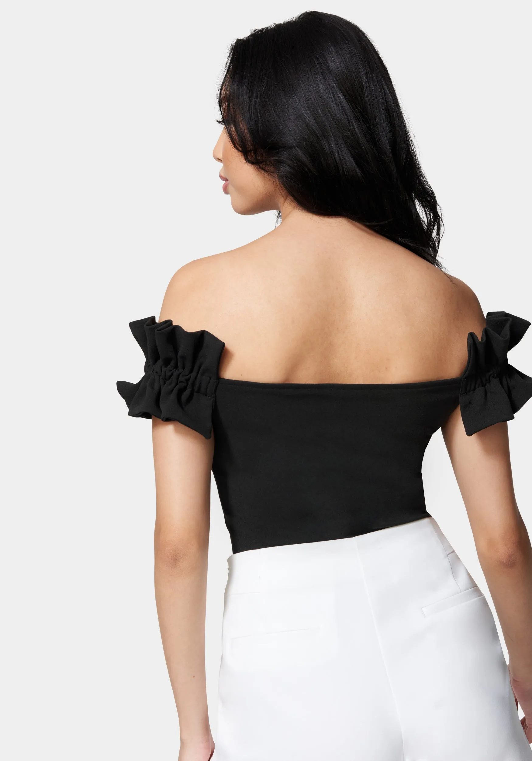 Knit Crepe Off Shoulder Ruffle Top sold by Bebe product image thumbnail 3