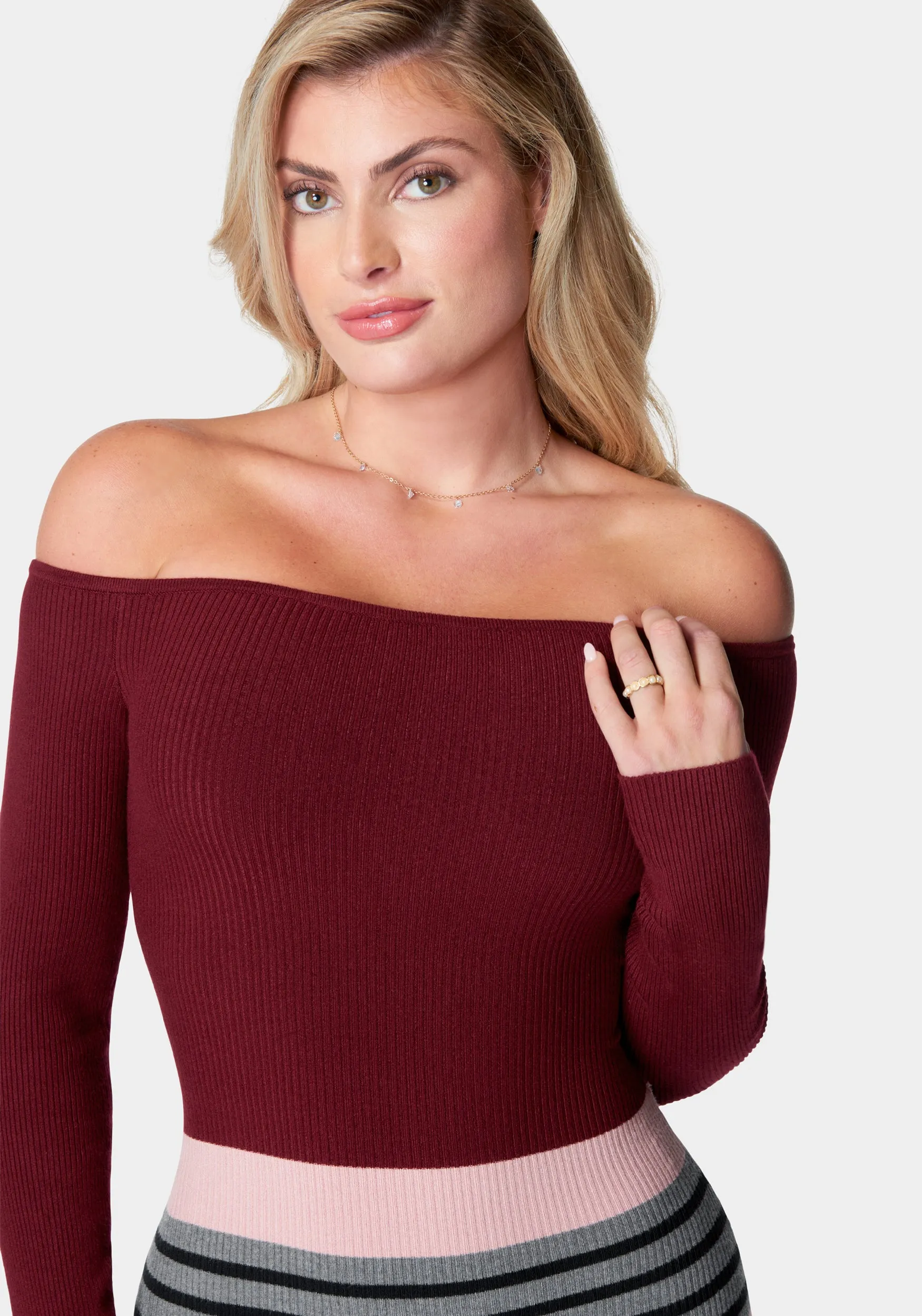 Off Shoulder Stripe Midi Dress sold by Bebe product image thumbnail 4