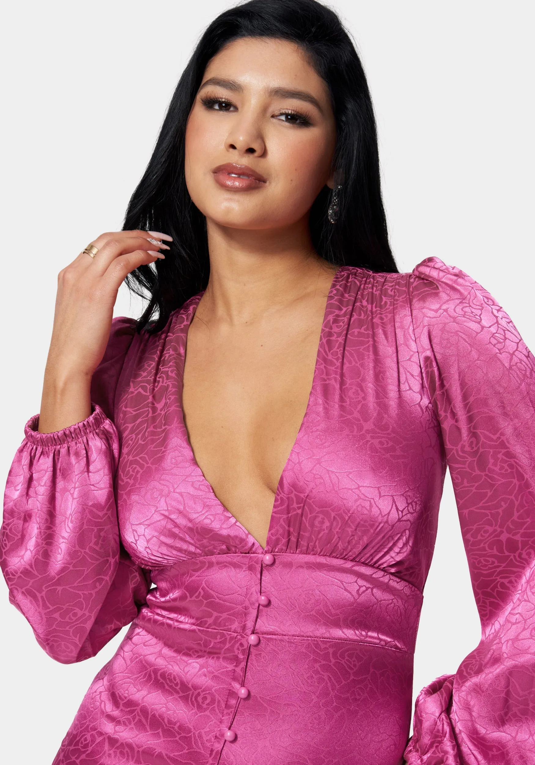 Satin Button Up Jacquard Mini Dress sold by Bebe product image thumbnail 4