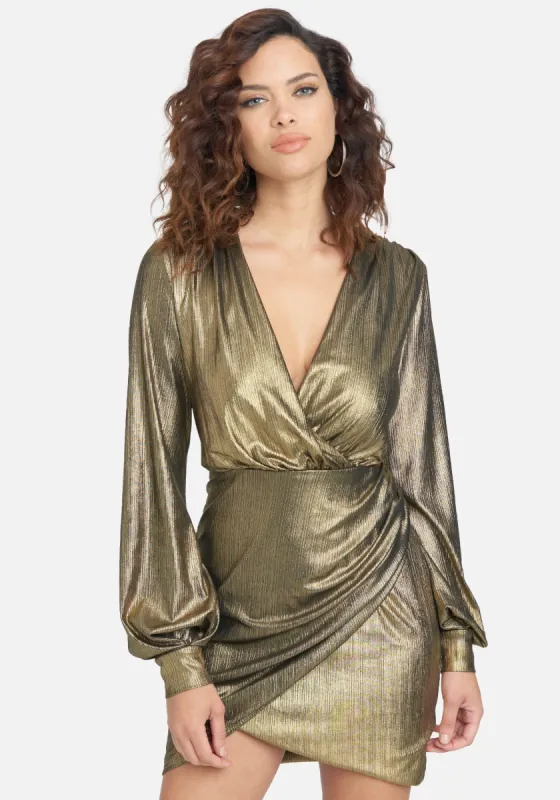 Gold Metallic Mini Dress sold by Bebe