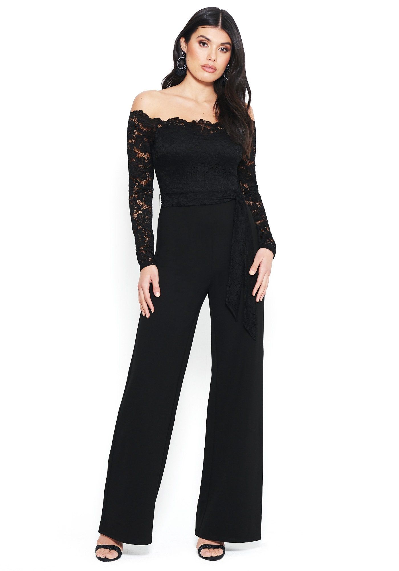 Lace Off Shoulder Jumpsuit sold by Bebe