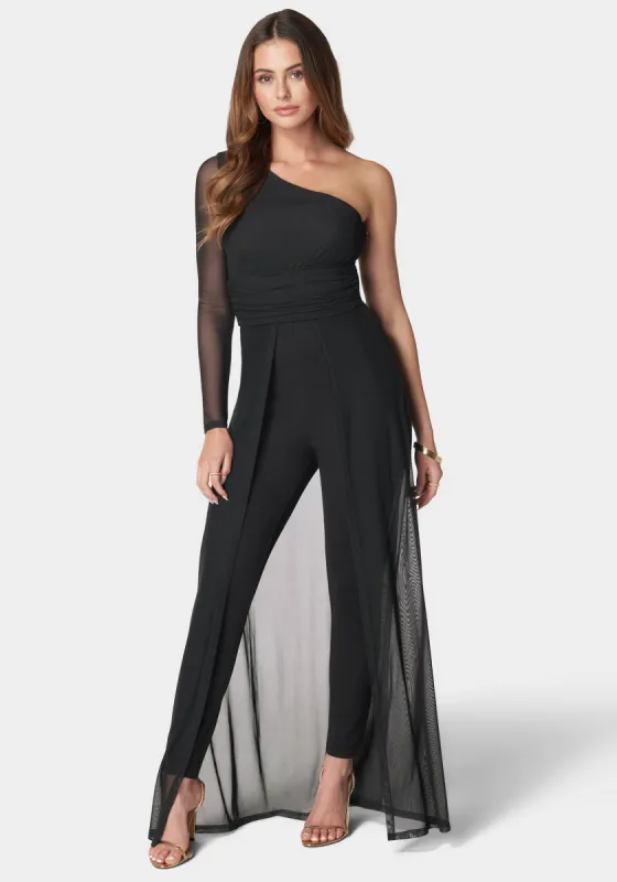 One Shoulder Mesh Catsuit sold by Bebe