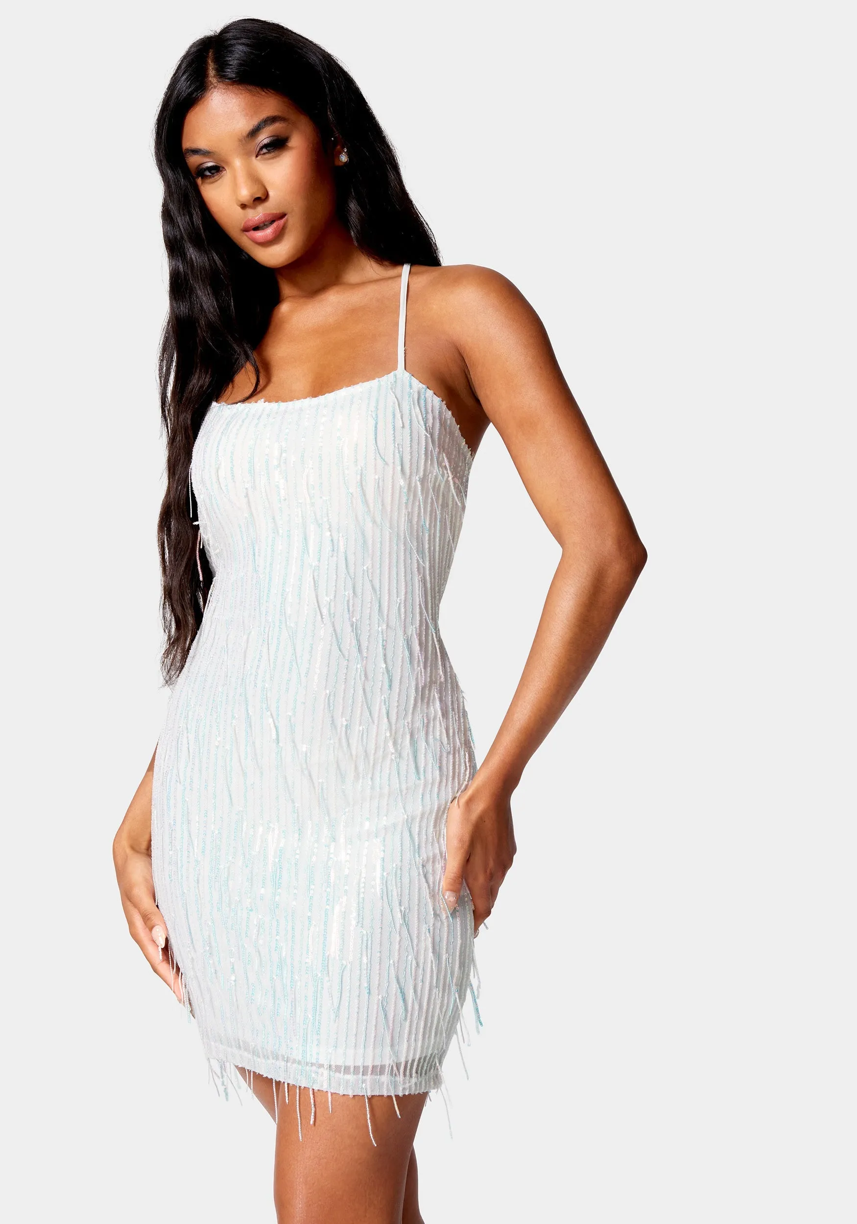 Sequin Lace Up Back Dress sold by Bebe