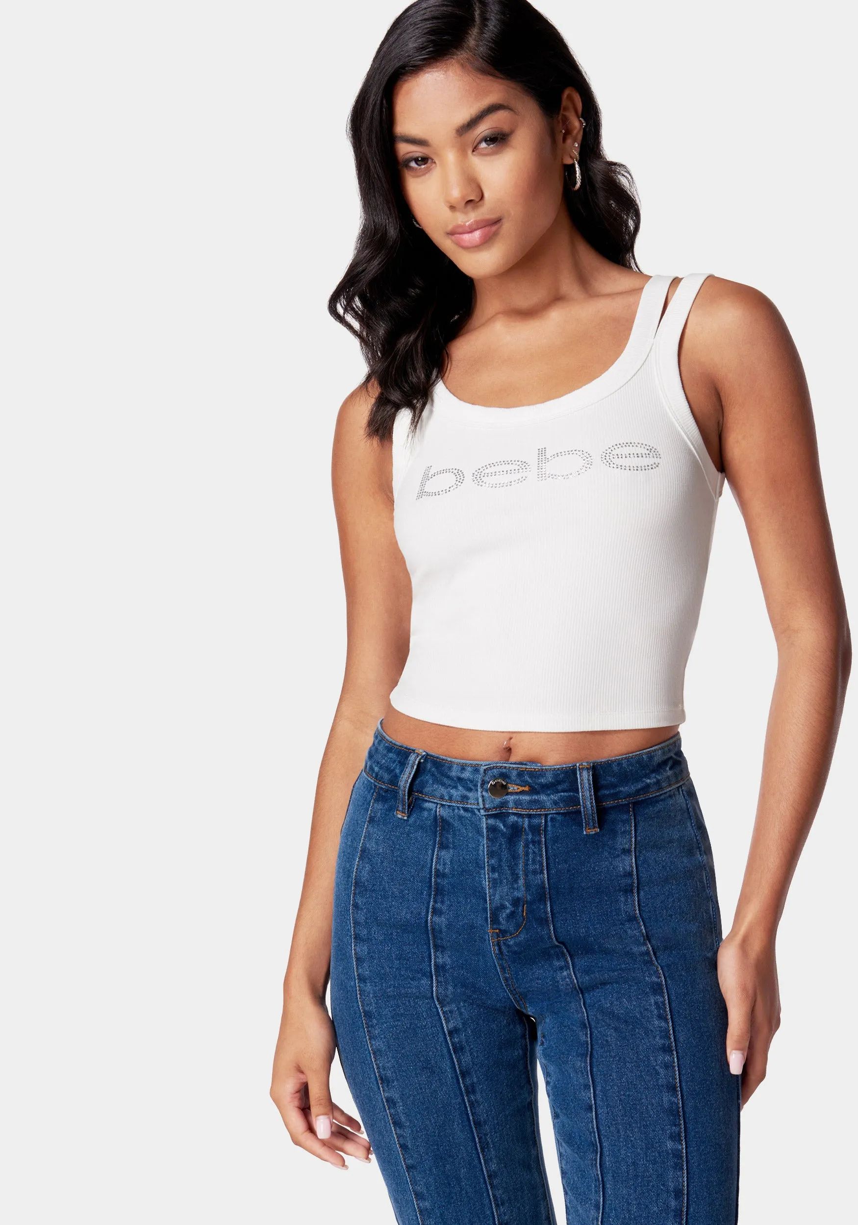Bebe Logo Cropped Rib Top sold by Bebe