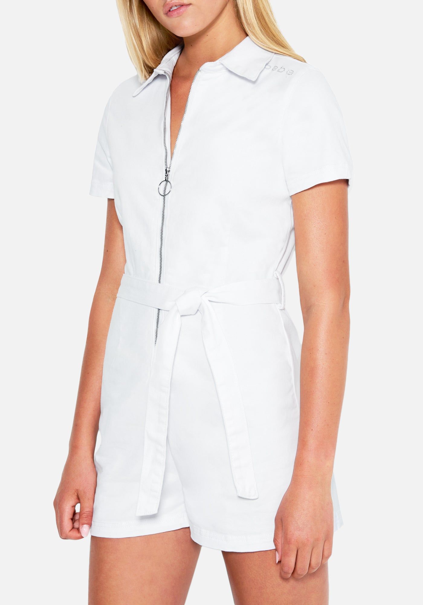 Bebe Logo Denim Romper sold by Bebe