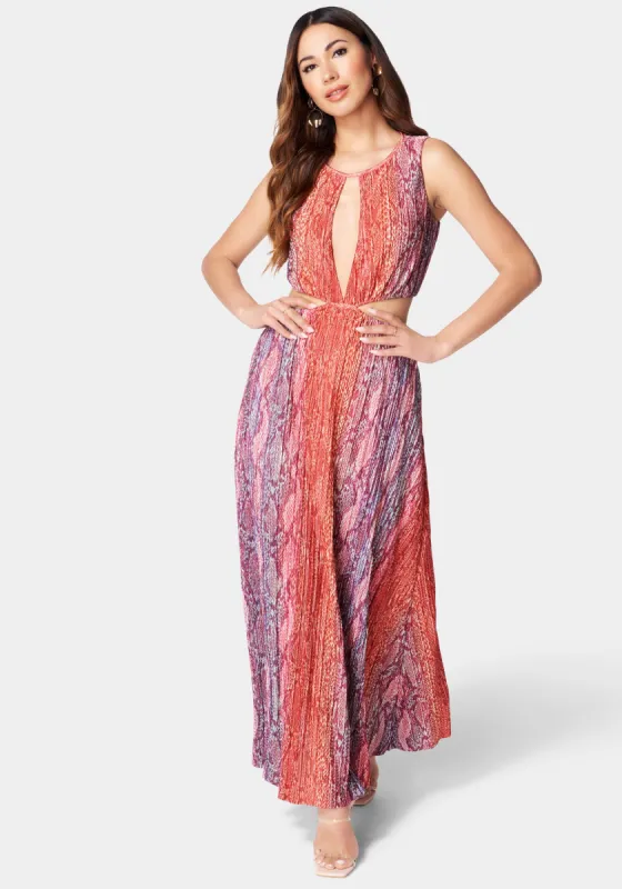 Printed Pleated Cut Out Maxi sold by Bebe