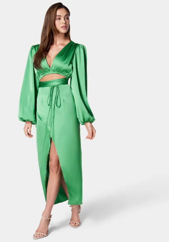 Plunge Neck Tie Front Cutout Dress sold by Bebe
